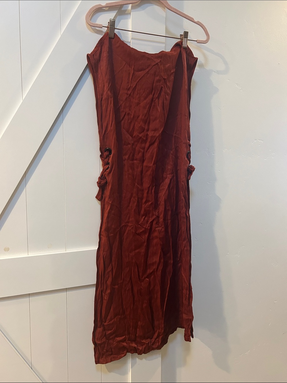 Zara Sleeveless Rust Midi Dress with Side Tie Details slit up side to waist